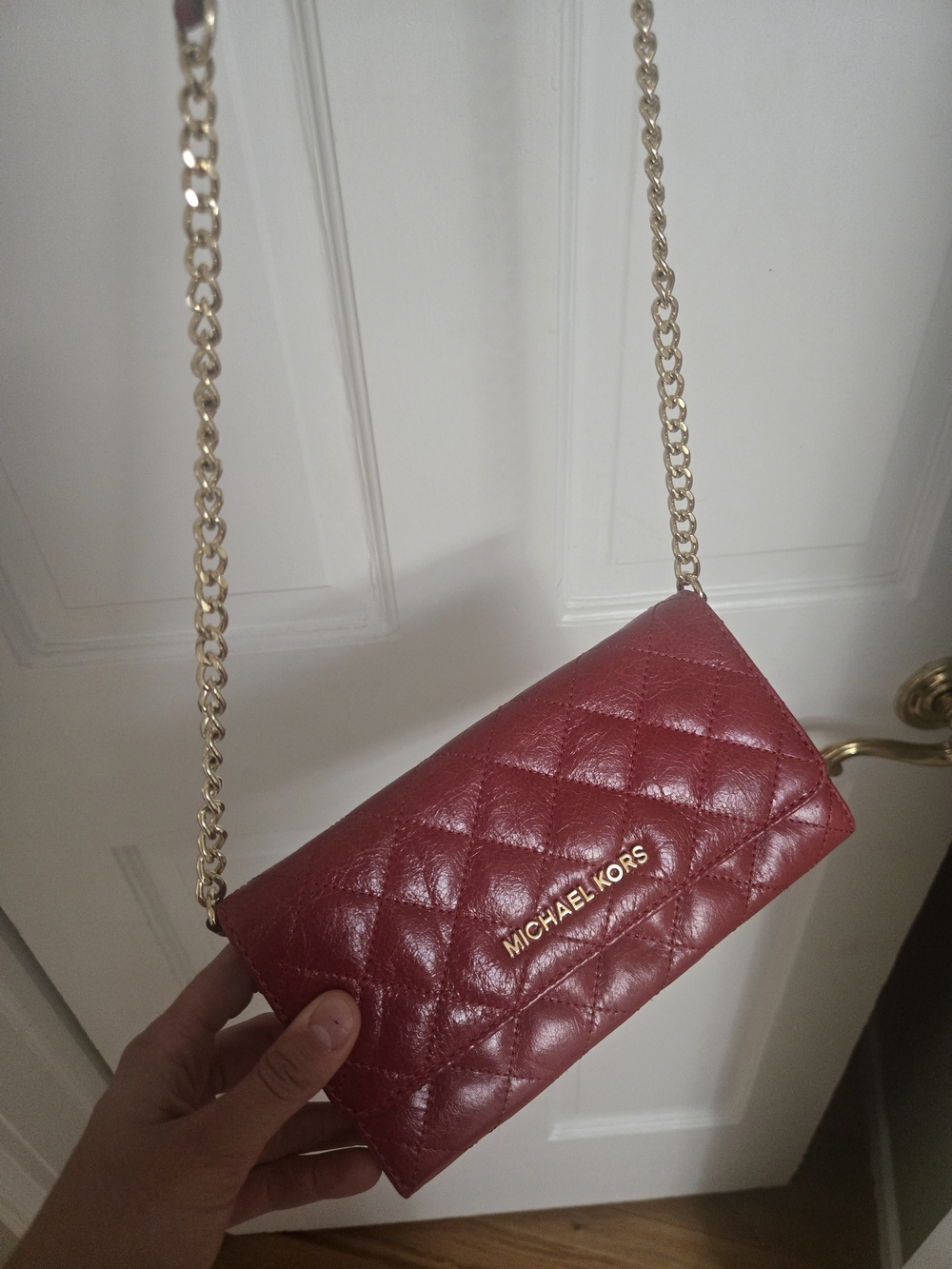 Michael Kors Quilted Burgundy Crossbody with Gold Chain